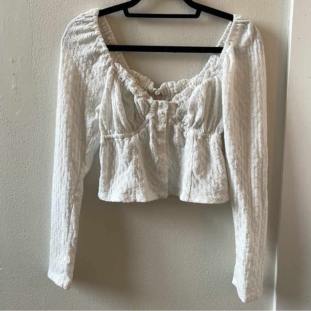 Free People White Textured Peasant Blouse
